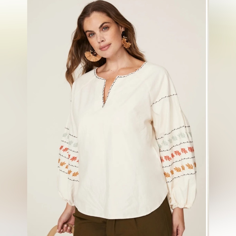 MADEWELL Embroidered Puff Sleeve White Blouse